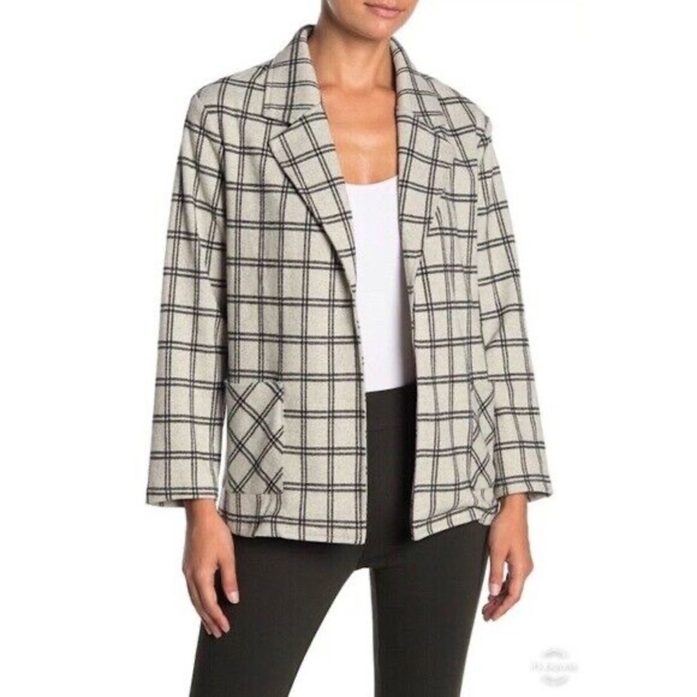 everleigh | windowpane plaid oversized blazer soft knit neutral taupe s